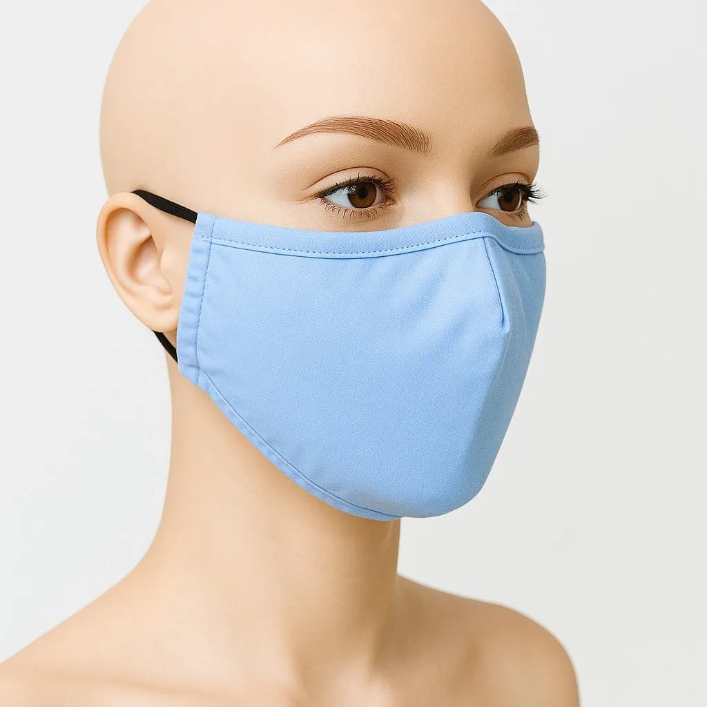 Adjustable light blue reusable face mask for women, soft breathable fabric face covering with adjustable ear loops, washable comfortable cloth mask for everyday wear