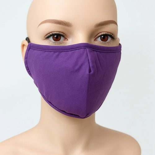Adjustable purple reusable face mask for women, soft breathable fabric face covering with adjustable ear loops, washable comfortable cloth mask for everyday wear