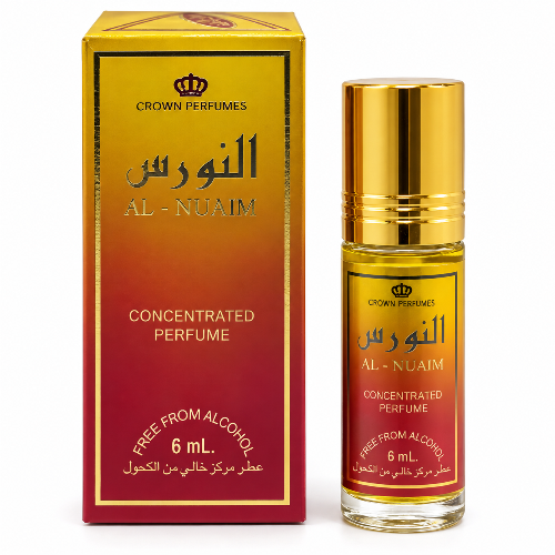 Al Nuaim Gold 6 mL non-alcoholic concentrated perfume oil with gold and red packaging and roll-on bottle.