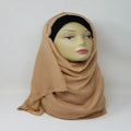 beige hijab scarf with gold bead detailing soft fabric modest fashion head covering elegant full coverage style for women lightweight comfortable drape for everyday and special occasions