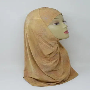 beige heavy lycra two piece hijab full coverage modest headscarf premium stretch fabric inner cap instant hijab muslim women daily wear durable breathable unique design