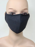 Black adjustable reusable face mask for women, washable breathable fabric face covering with adjustable ear straps, comfortable everyday cloth mask