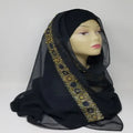 black hijab scarf with gold edge trim soft modest headscarf for women full coverage smooth fabric elegant classic black hijab modest fashion wrap