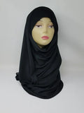 black jersey hijab scarf soft stretch fabric modest head covering breathable lightweight everyday wear Muslim women comfortable wrap style full coverage smooth texture easy styling durable long scarf casual formal wear simple elegant look daily hijab fashion
