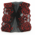 Black lace embroidered headband with red floral design, elegant wide stretch headband for women, modest hair accessory, statement lace head wrap, Affordable Hijab USA