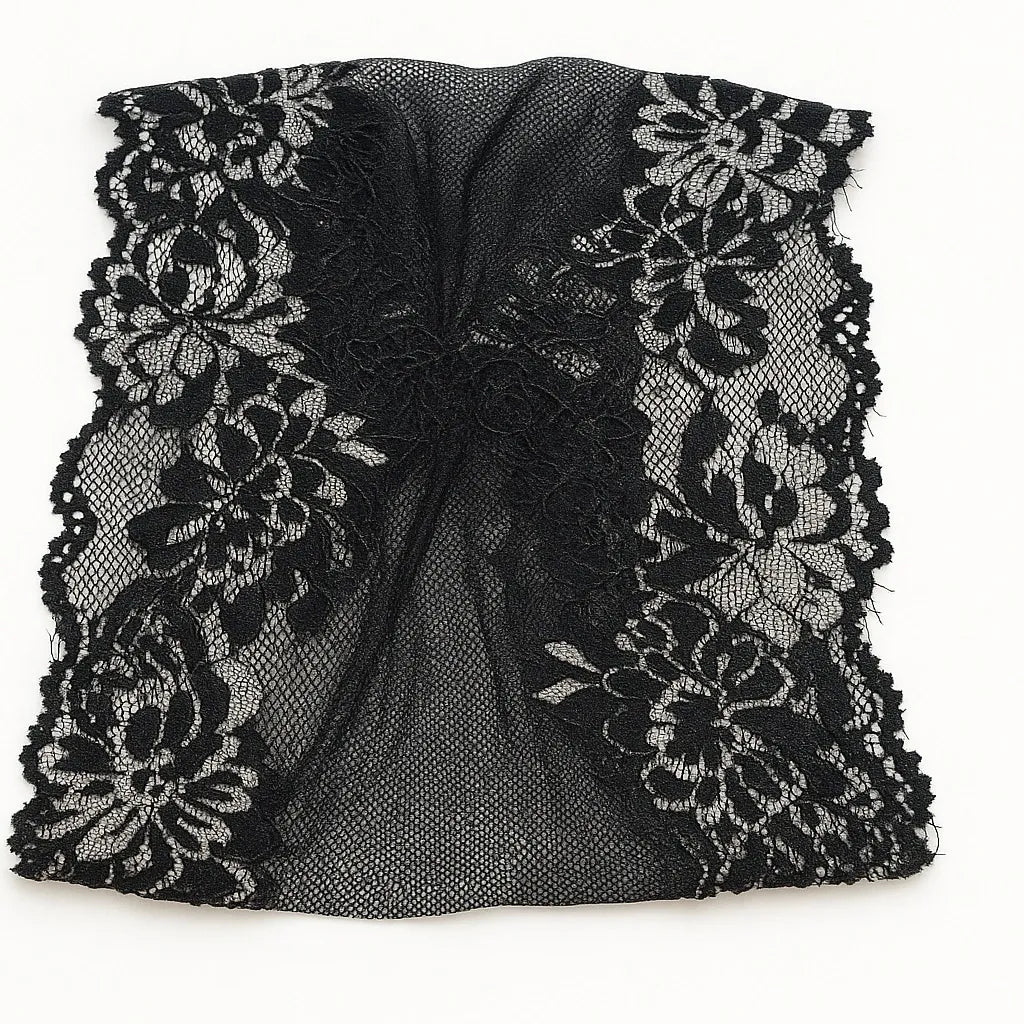 Black lace floral headband with mesh design, wide stretch headband for women, modest hair accessory, elegant lace head wrap, Affordable Hijab USA