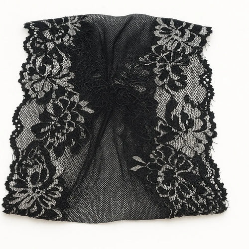 Black lace floral headband with mesh design, wide stretch headband for women, modest hair accessory, elegant lace head wrap, Affordable Hijab USA