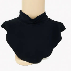 black modest neck cover worn under clothing or under hijab for neckline coverage, soft stretch fabric, lightweight comfortable fit for daily wear
