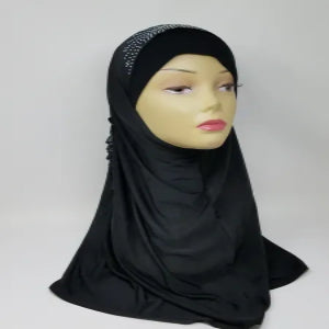 black one-piece hijab for women soft full coverage slip on hijab modest headwear breathable everyday Muslim scarf simple elegant classic style