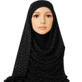 Black chiffon hijab with pearl bead detailing, elegant modest headscarf for women, lightweight breathable Muslim hijab scarf with delicate pearl embellishments for Eid, weddings, and formal occasions
