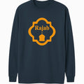 Black Rajab Islamic long sleeve shirt with gold ornamental frame design, modest Muslim full sleeve top for men and women by Affordable Hijab USA