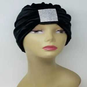 black turban headwrap with front rhinestone detail soft stretch fabric modest headwear for women elegant full coverage turban comfortable daily wear and special occasions