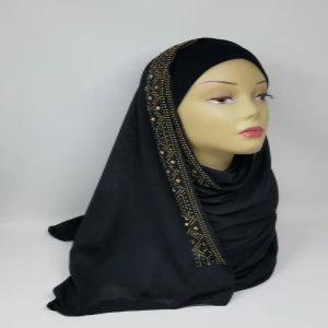 black rhinestone jersey hijab soft stretch fabric modest headscarf elegant sparkle hijab full coverage comfortable breathable muslim scarf everyday wear