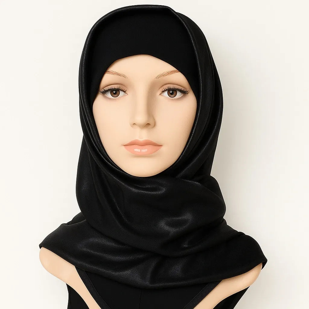 Black satin square hijab silky smooth fabric elegant modest headscarf lightweight shiny Islamic scarf for women