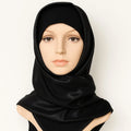 Black satin square hijab silky smooth fabric elegant modest headscarf lightweight shiny Islamic scarf for women
