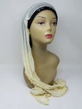 Black wrap turban hijab on mannequin, stylish pre wrapped headwear, soft stretch fabric, modest turban style hijab for women