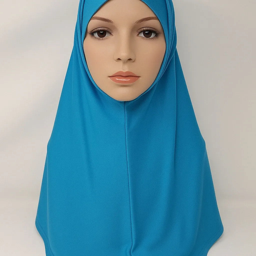 Blue 2-piece hijab set for women, full coverage modest headwear, soft stretch jersey prayer hijab, comfortable Islamic scarf set, Affordable Hijab USA