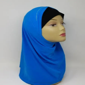 Blue one-piece hijab without inner cap, soft slip on modest hijab, full coverage lightweight head covering for daily wear