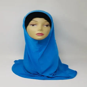 blue one piece hijab for women soft full coverage slip on hijab modest headwear breathable everyday muslim scarf simple elegant style bright blue color