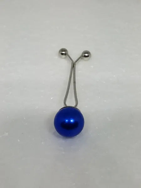 Blue pearl hijab pull pin for securing scarves and hijabs, elegant modest fashion accessory with decorative pearl bead for Muslim women headscarves.