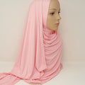 Blush pink heavy jersey khimar hijab with full drape coverage, pull-on over the head modest Muslim women headscarf