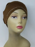Brown hijab undercap on mannequin, soft fitted inner cap for hijab, breathable comfortable head cover for women, smooth under scarf cap for everyday modest wear