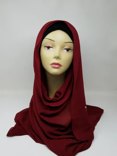 burgundy floral print hijab scarf for women, deep red printed hijab with flower design, modest fashion scarf, soft breathable lightweight fabric hijab, stylish muslim headscarf for everyday wear and special occasions, comfortable wrap scarf for women, modern modest fashion accessory with floral pattern