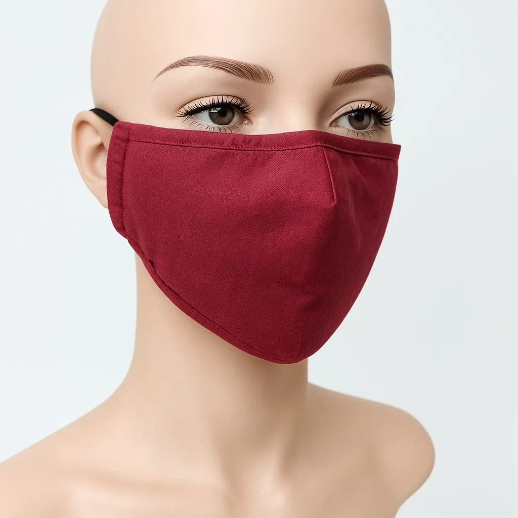 Burgundy reusable face mask for women, soft breathable fabric face covering, washable wine red cloth mask with comfortable fit, lightweight everyday protective mask