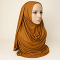 Caramel heavy jersey khimar hijab for women, full drape pull on Muslim headscarf with modest front coverage