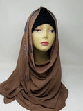 Chocolate brown hijab scarf with rhinestone embellishments along the edges, elegant modest headscarf, soft flowing hijab for everyday wear and special occasions