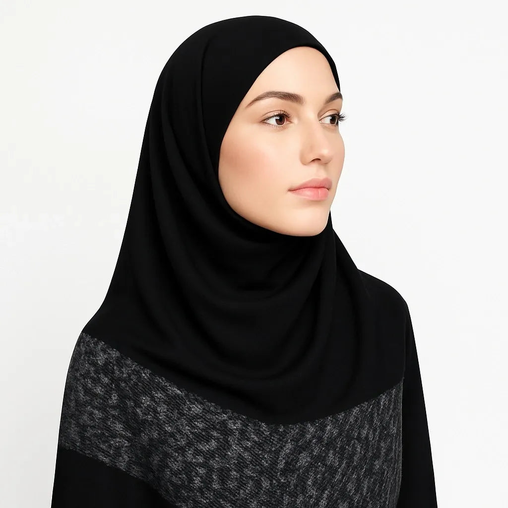 Classic black hijab scarf for women, elegant modest Islamic headscarf, soft draping black hijab for everyday modest fashion from Affordable Hijab USA