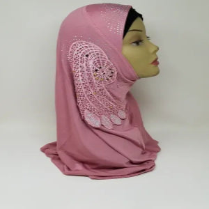 Pink Rhinestone One Piece Hijab