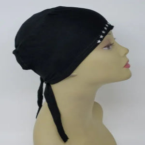 Black Tie Back Hijab Undercap with Rhinestones