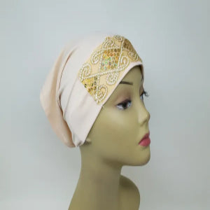 Cream Gold Underscarf Cap