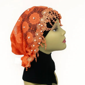 Orange Pearl Hijab Cap