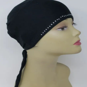 Black Tie Back Hijab Undercap with Rhinestones