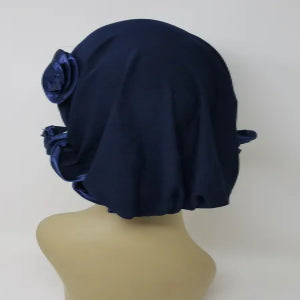 Navy Rhinestone Flower Turban