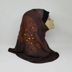 Brown Rhinestone One Piece Hijab