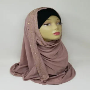 Brown Rhinestone Jersey Hijab