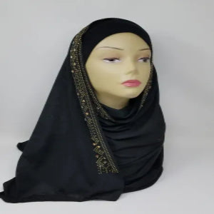 Black Rhinestone Jersey Hijab