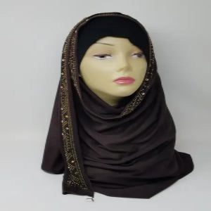 Brown Rhinestone Jersey Hijab