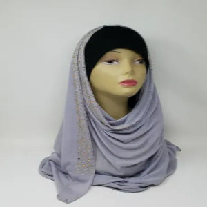 Grey Rhinestone Jersey Hijab