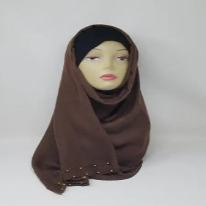 Brown Gold Beaded Hijab Scarf