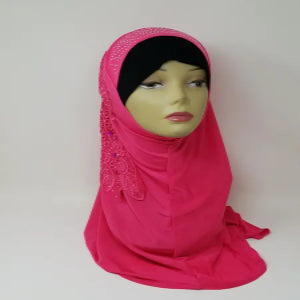 Hot Pink Rhinestone One Piece Hijab