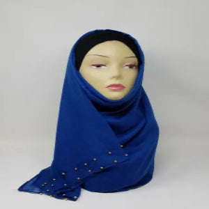 Blue Chiffon Gold Beaded Hijab