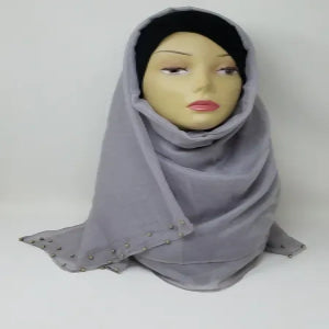 Grey Gold Beaded Hijab Scarf