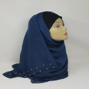 Navy Gold Beaded Hijab Scarf