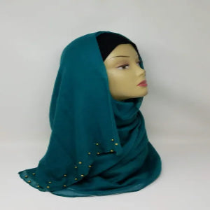 Teal Gold Beaded Hijab Scarf