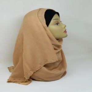 Beige Gold Beaded Hijab Scarf