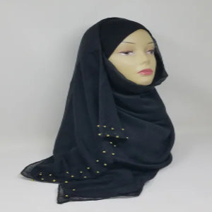 Black Gold Beaded Hijab Scarf